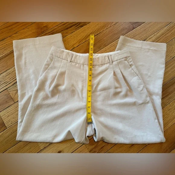 Wilfred Aritzia High Rise Pleated Wide Leg Trouser Pants Womens Size 12 Ivory - Picture 11 of 15